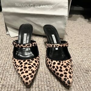 Manolo Blahnik Camparimu Kitten Mules - Leopard (NEVER WORN)